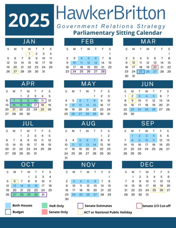 2025 Parliamentary Sitting Calendar Hawker Britton