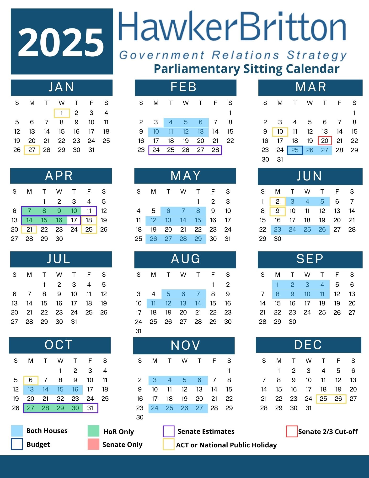 2025 Parliamentary Sitting Calendar Hawker Britton